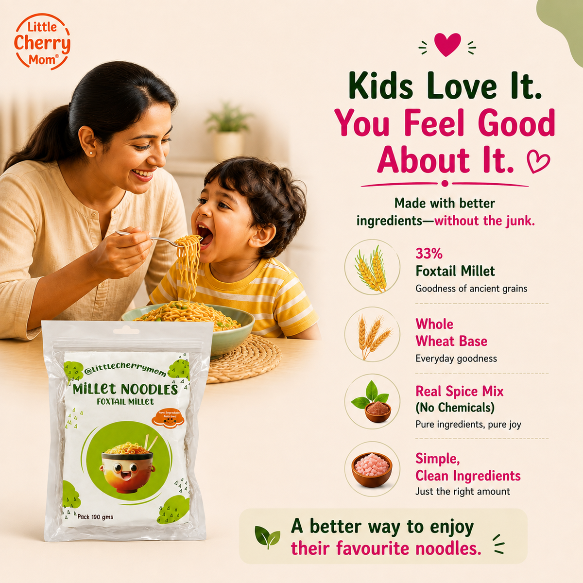 Littlecherrymom Foxtail Millet Instant Noodles — Healthy Instant Millet Noodles for Kids & Families | No Maida | No Palm Oil