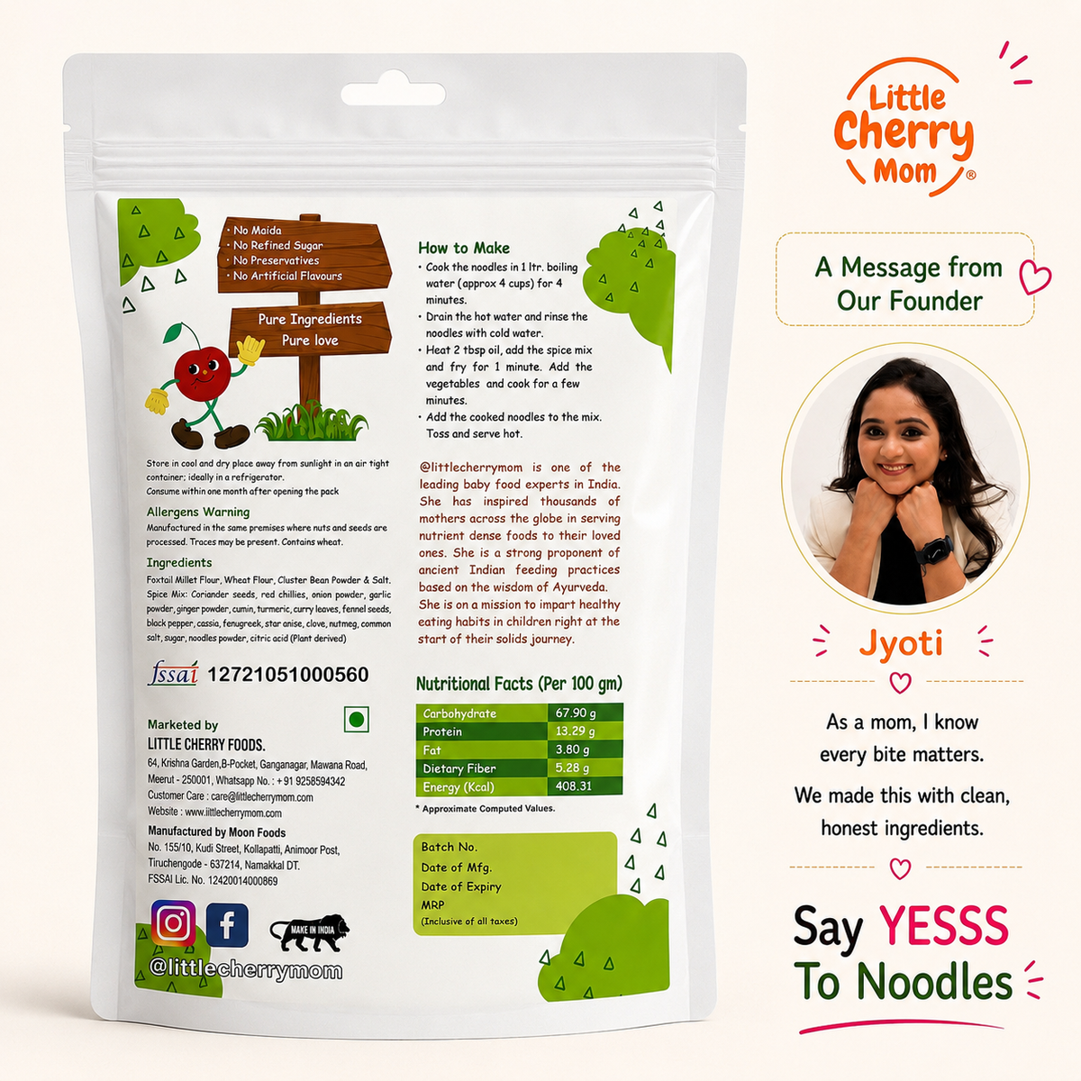 Littlecherrymom Foxtail Millet Instant Noodles — Healthy Instant Millet Noodles for Kids & Families | No Maida | No Palm Oil