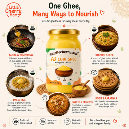 Littlecherrymom A2 Bilona Cow Ghee 1L — Made the Traditional Way, From Grass-Fed Desi Cows | Pure, Unprocessed, No Additives