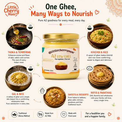Littlecherrymom A2 Bilona Cow Ghee 250ml — Made the Traditional Way, From Grass-Fed Desi Cows | Pure, Unprocessed, No Additives