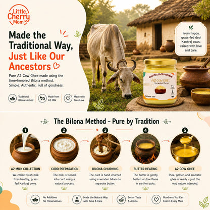 Littlecherrymom A2 Bilona Cow Ghee 250ml — Made the Traditional Way, From Grass-Fed Desi Cows | Pure, Unprocessed, No Additives