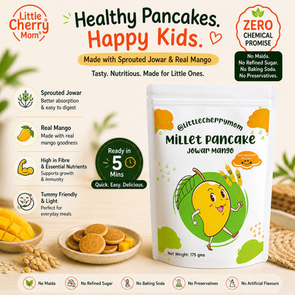 Littlecherrymom Jowar Mango Pancake Mix — Healthy Pancake Mix for Kids | Made with Sprouted Jowar & Real Mango