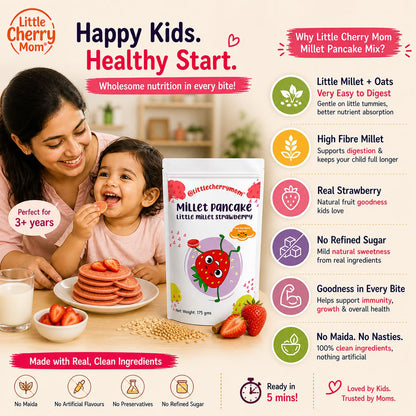 Littlecherrymom Little Millet Strawberry Pancake Mix — Healthy Pancake Mix for Kids | Made with Real Strawberry & Little Millet