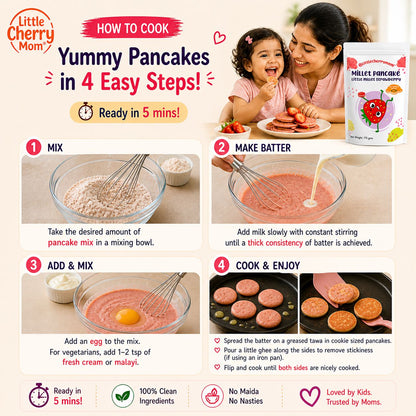 Littlecherrymom Little Millet Strawberry Pancake Mix — Healthy Pancake Mix for Kids | Made with Real Strawberry & Little Millet