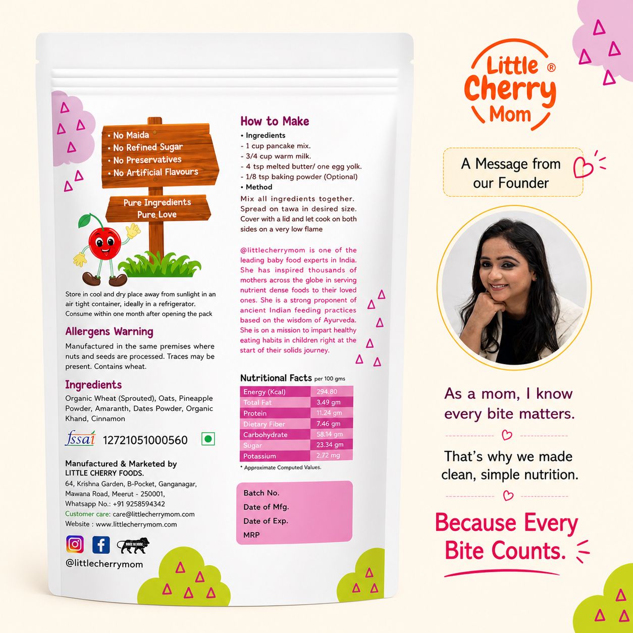 Littlecherrymom Wheat Amaranth Pineapple Pancake Mix — Healthy Pancake Mix for Kids | Made with Sprouted Wheat & Real Pineapple