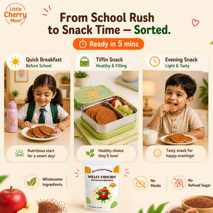Littlecherrymom Sprouted Ragi Apple Pancake Mix — Healthy Pancake Mix for Kids | Made with Sprouted Ragi & Real Apple