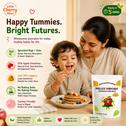 Littlecherrymom Sprouted Ragi Apple Pancake Mix — Healthy Pancake Mix for Kids | Made with Sprouted Ragi & Real Apple