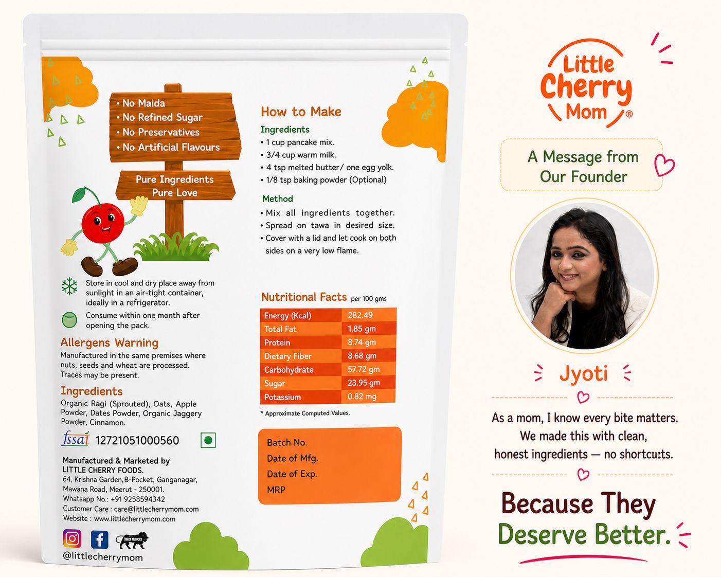 Littlecherrymom Sprouted Ragi Apple Pancake Mix — Healthy Pancake Mix for Kids | Made with Sprouted Ragi & Real Apple