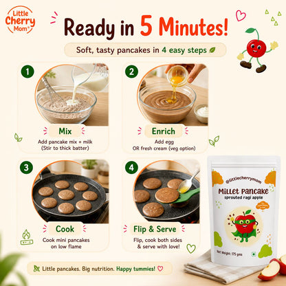 Littlecherrymom Sprouted Ragi Apple Pancake Mix — Healthy Pancake Mix for Kids | Made with Sprouted Ragi & Real Apple