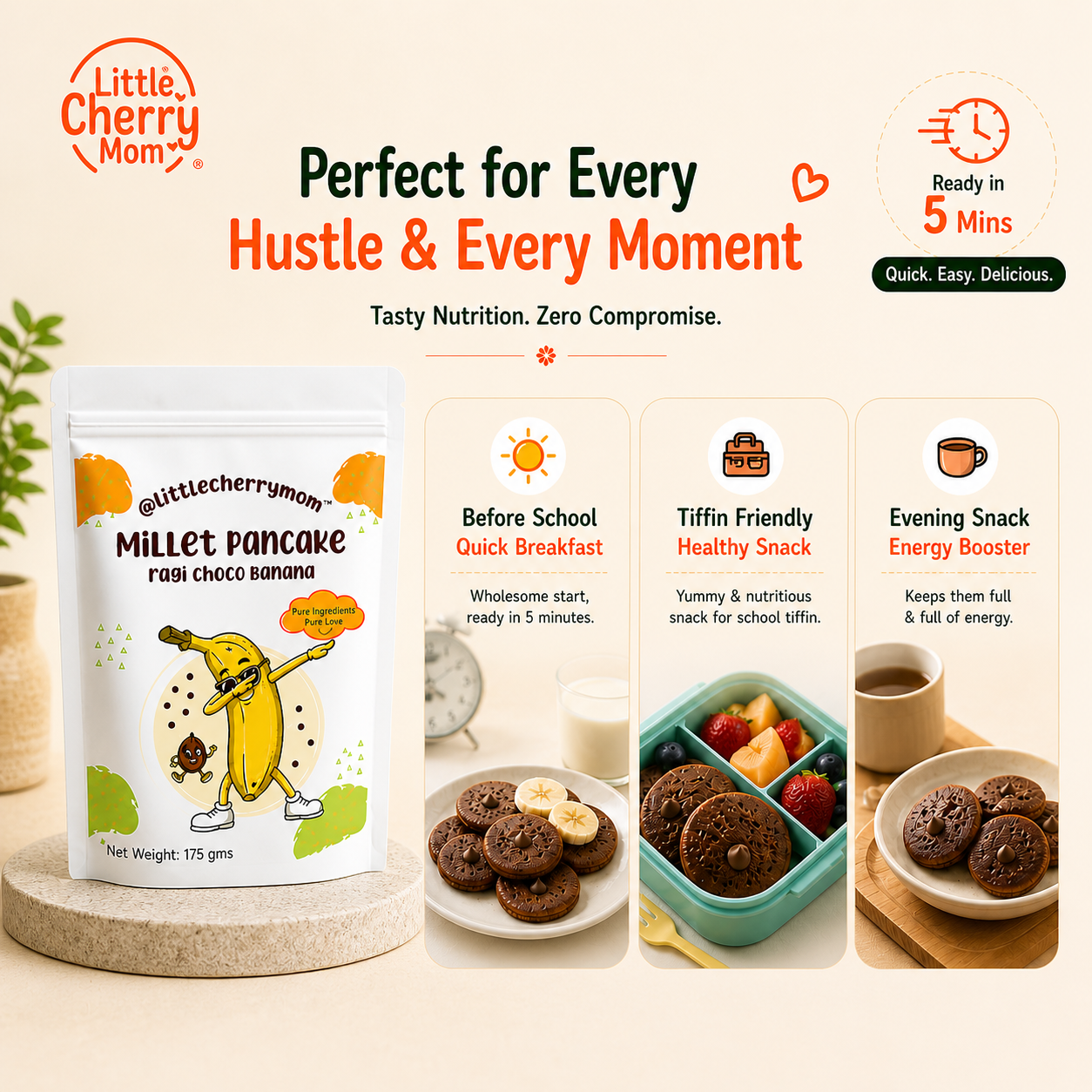 Littlecherrymom Ragi Choco Banana Pancake Mix — Healthy Pancake Mix for Kids | Made with Sprouted Ragi & Real Banana