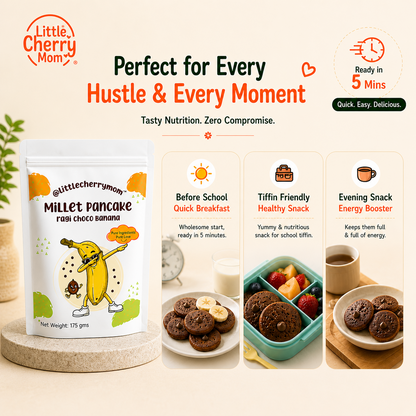 Littlecherrymom Ragi Choco Banana Pancake Mix — Healthy Pancake Mix for Kids | Made with Sprouted Ragi & Real Banana