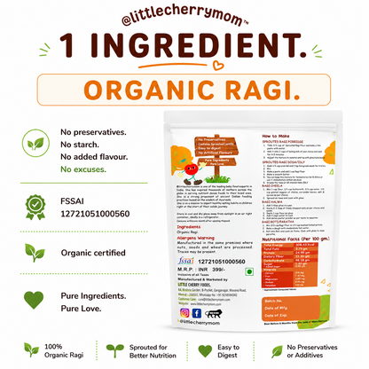 Littlecherrymom Sprouted Ragi Flour 375g — Naturally Rich in Calcium & Iron | Easy to Digest for Babies & Kids