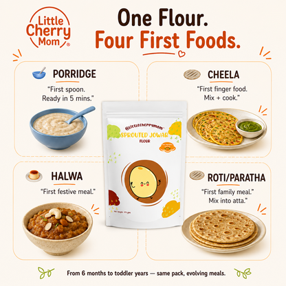 Littlecherrymom Sprouted Jowar Flour 375g — Naturally Gluten-Free & Easy to Digest | Clean Millet Flour for Babies & Families