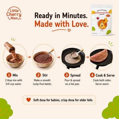 Littlecherrymom Beetroot Kodo Millet Instant Dosa/Idli Mix — Instant Millet Breakfast Mix for Kids & Families | No Maida | No Salt | Ready in 10 Minutes