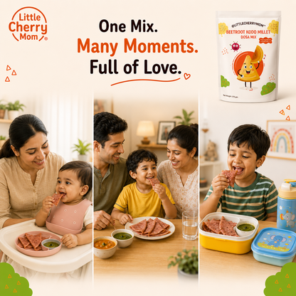 Littlecherrymom Beetroot Kodo Millet Instant Dosa/Idli Mix — Instant Millet Breakfast Mix for Kids & Families | No Maida | No Salt | Ready in 10 Minutes