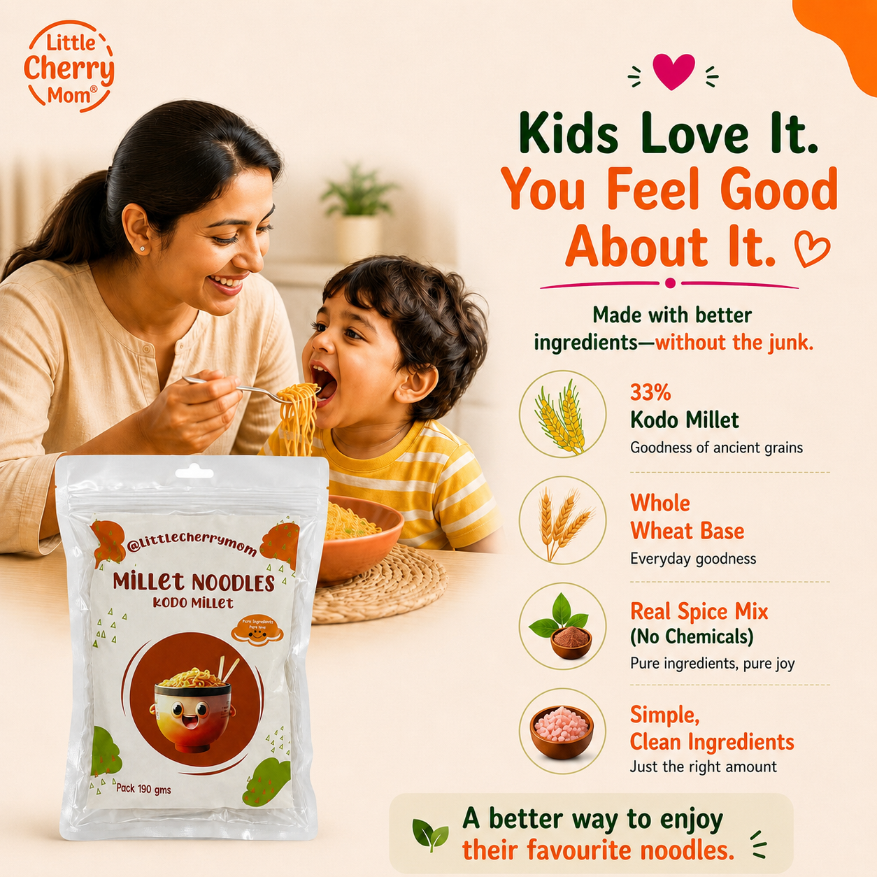 Littlecherrymom Kodo Millet Instant Noodles — Healthy Instant Millet Noodles for Kids & Families | No Maida | No Palm Oil