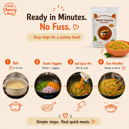 Littlecherrymom Kodo Millet Instant Noodles — Healthy Instant Millet Noodles for Kids & Families | No Maida | No Palm Oil
