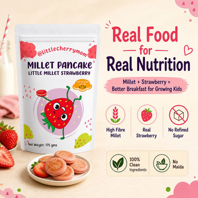 Littlecherrymom Little Millet Strawberry Pancake Mix — Healthy Pancake Mix for Kids | Made with Real Strawberry & Little Millet