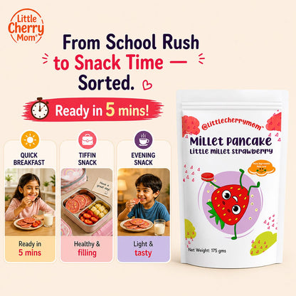 Littlecherrymom Little Millet Strawberry Pancake Mix — Healthy Pancake Mix for Kids | Made with Real Strawberry & Little Millet