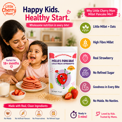Littlecherrymom Little Millet Strawberry Pancake Mix — Healthy Pancake Mix for Kids | Made with Real Strawberry & Little Millet