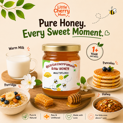 Littlecherrymom Raw Honey Multiflora (100g) Pack of 2  — Natural & Unfiltered Honey for Kids & Families | No Added Sugar