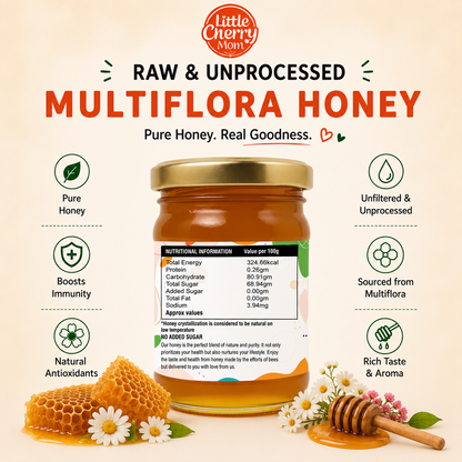 Littlecherrymom Raw Honey Multiflora (100g) Pack of 2  — Natural & Unfiltered Honey for Kids & Families | No Added Sugar