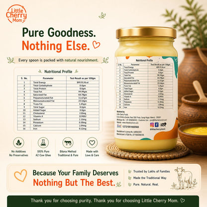Littlecherrymom A2 Bilona Cow Ghee 500ml — Made the Traditional Way, From Grass-Fed Desi Cows | Pure, Unprocessed, No Additives