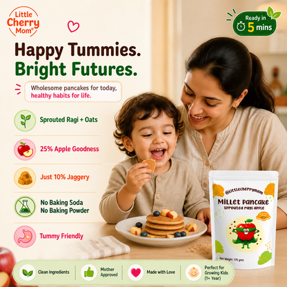 Littlecherrymom Sprouted Ragi Apple Pancake Mix — Healthy Pancake Mix for Kids | Made with Sprouted Ragi & Real Apple