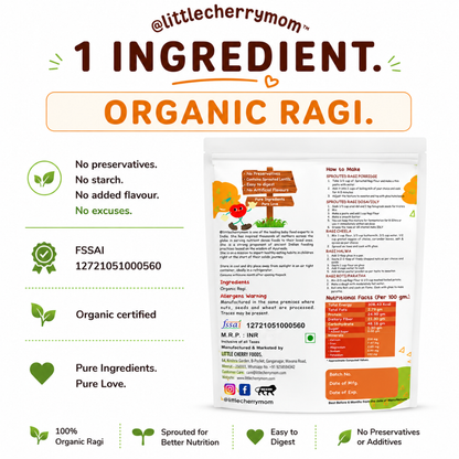 Littlecherrymom Sprouted Ragi Flour 375g — Naturally Rich in Calcium & Iron | Easy to Digest for Babies & Kids
