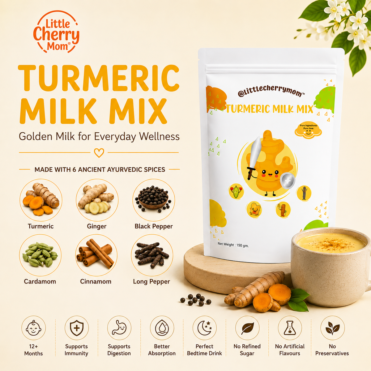 Littlecherrymom Turmeric Milk Mix — Natural Golden Milk for Kids & Families | Immunity & Better Sleep Support