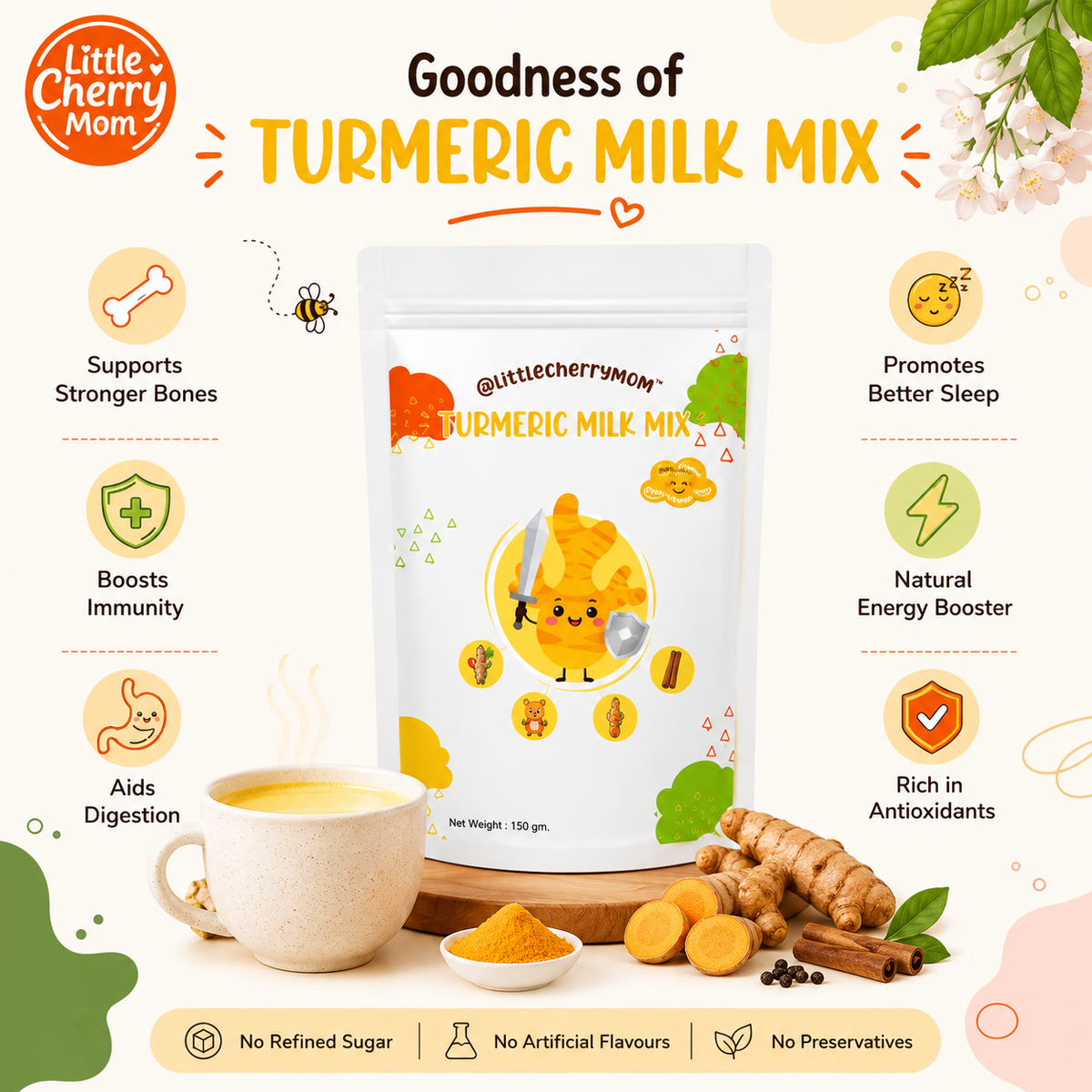Littlecherrymom Turmeric Milk Mix — Natural Golden Milk for Kids & Families | Immunity & Better Sleep Support