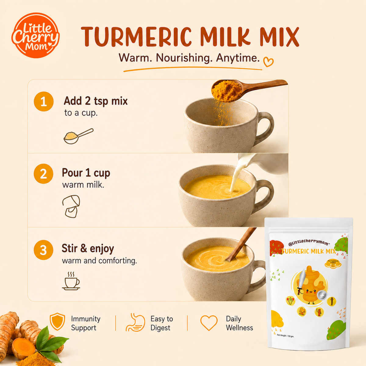 Littlecherrymom Turmeric Milk Mix — Natural Golden Milk for Kids & Families | Immunity & Better Sleep Support
