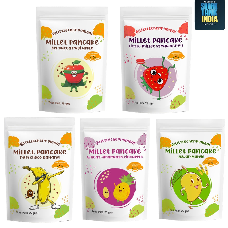 Littlecherrymom Pancake Trial Combo — Healthy Pancake Mix Combo for Kids | 5 Flavours | No Maida, No Refined Sugar