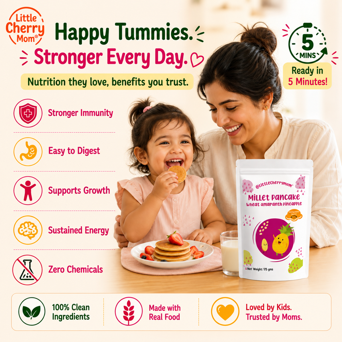 Littlecherrymom Wheat Amaranth Pineapple Pancake Mix — Healthy Pancake Mix for Kids | Made with Sprouted Wheat & Real Pineapple