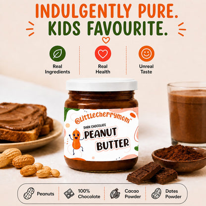 Littlecherrymom Dark Chocolate Peanut Butter — Just 4 Real Ingredients, No Refined Sugar, No Palm Oil — For Kids & Families