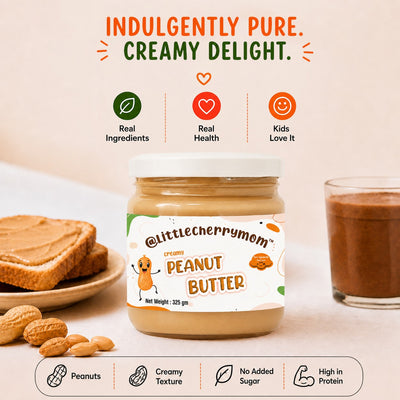 Littlecherrymom Creamy Peanut Butter 325 gm - Protein-Rich Peanut Spread For Kids