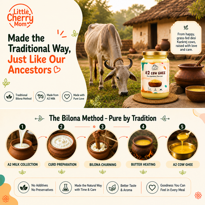 Littlecherrymom A2 Bilona Cow Ghee 500ml — Made the Traditional Way, From Grass-Fed Desi Cows | Pure, Unprocessed, No Additives