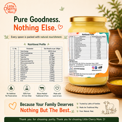 Littlecherrymom A2 Bilona Cow Ghee 500ml — Made the Traditional Way, From Grass-Fed Desi Cows | Pure, Unprocessed, No Additives