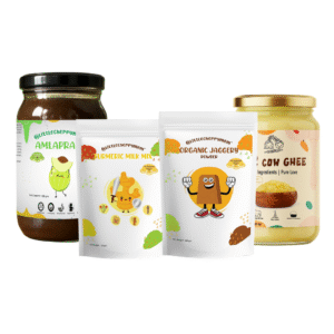 Ultimate Immunity Booster Combo = Amlaprash(450 gm) + Turmeric Milk Mix(150gm) + A2 Bilona Cow Ghee(500 gm) + Organic jaggery Powder(300 gm)